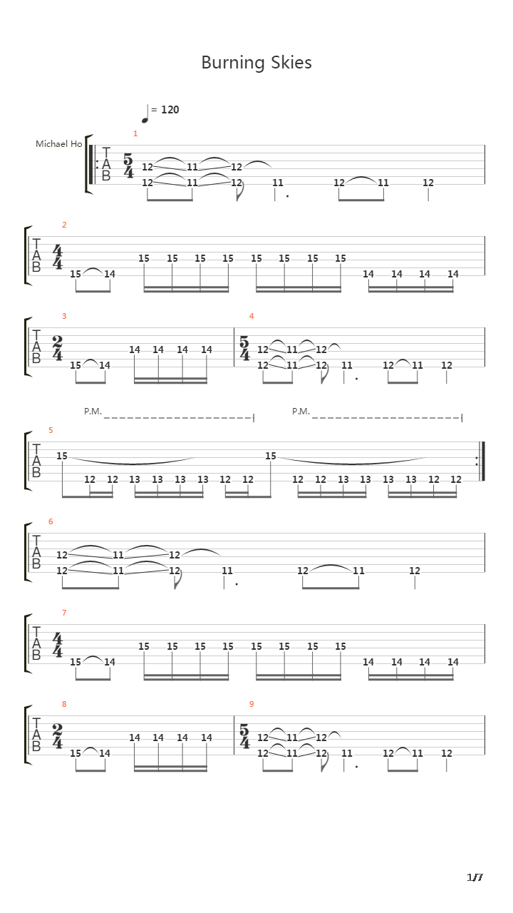 Burning Skies吉他谱