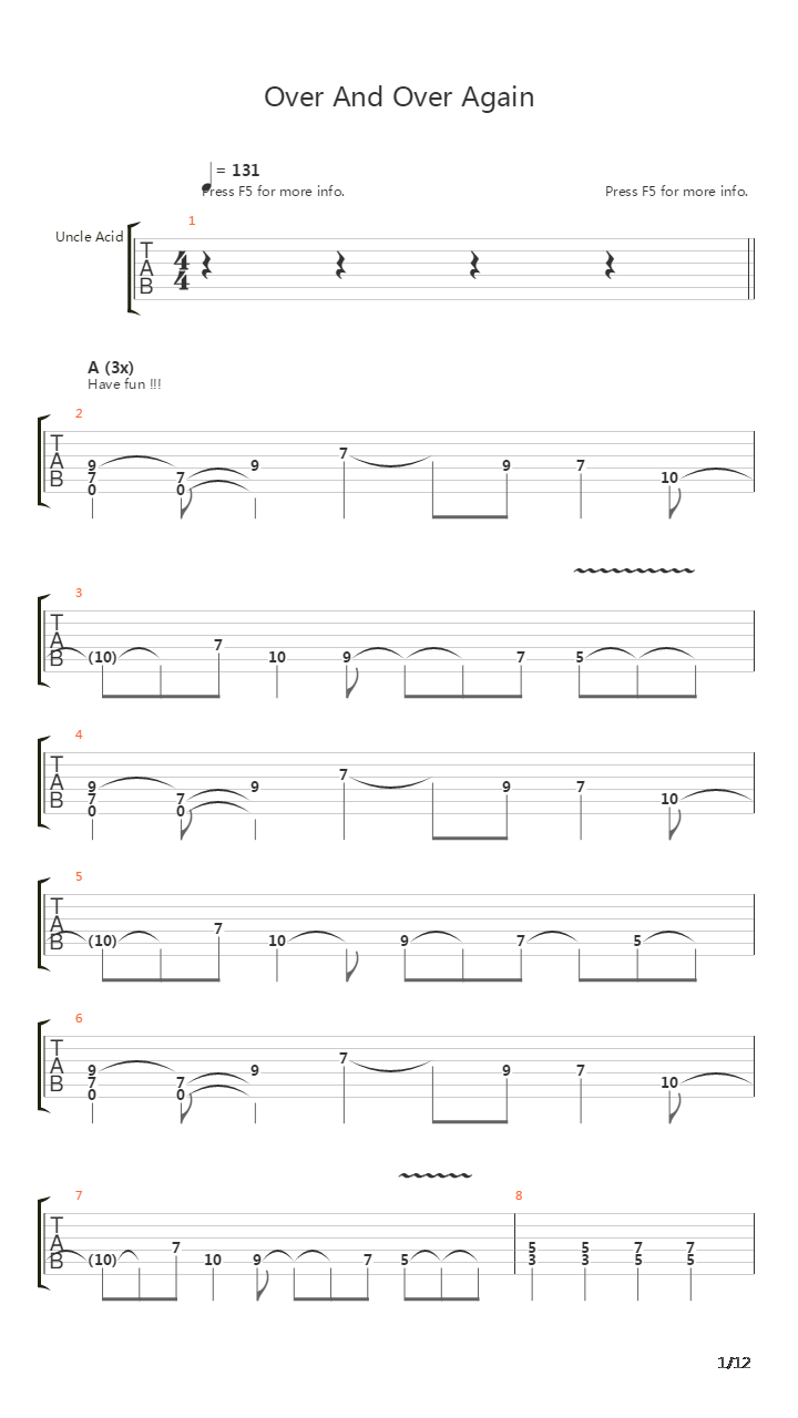 Over And Over Again吉他谱