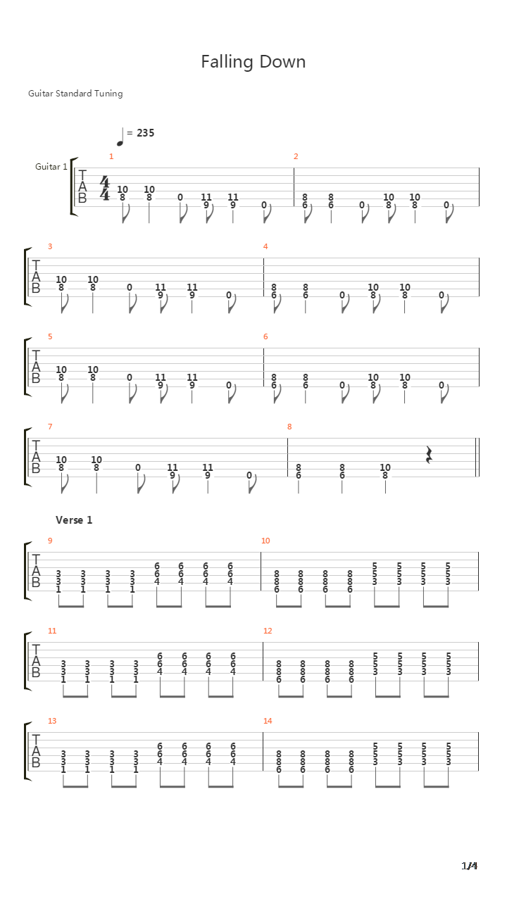 Falling Down吉他谱