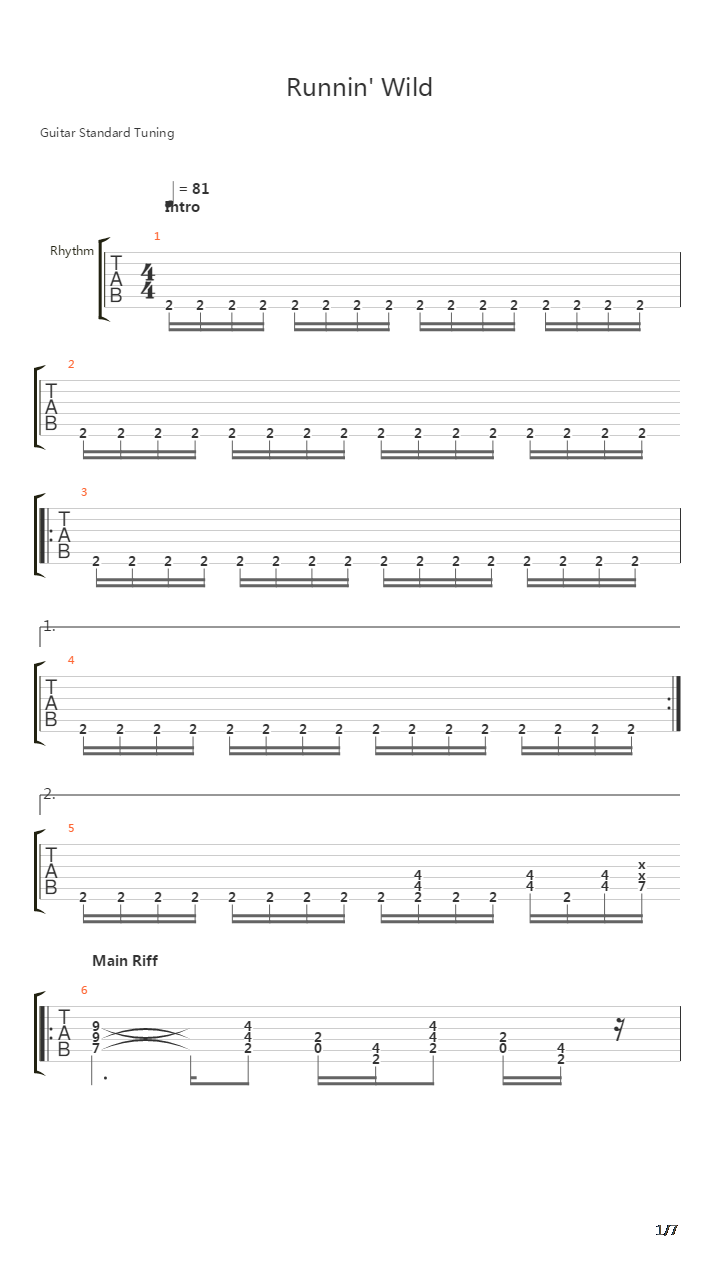 Runnin Wild吉他谱