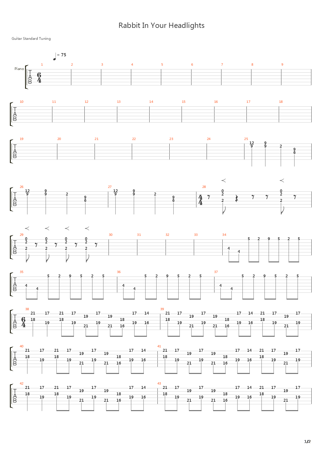 Rabbit In Your Headlights吉他谱