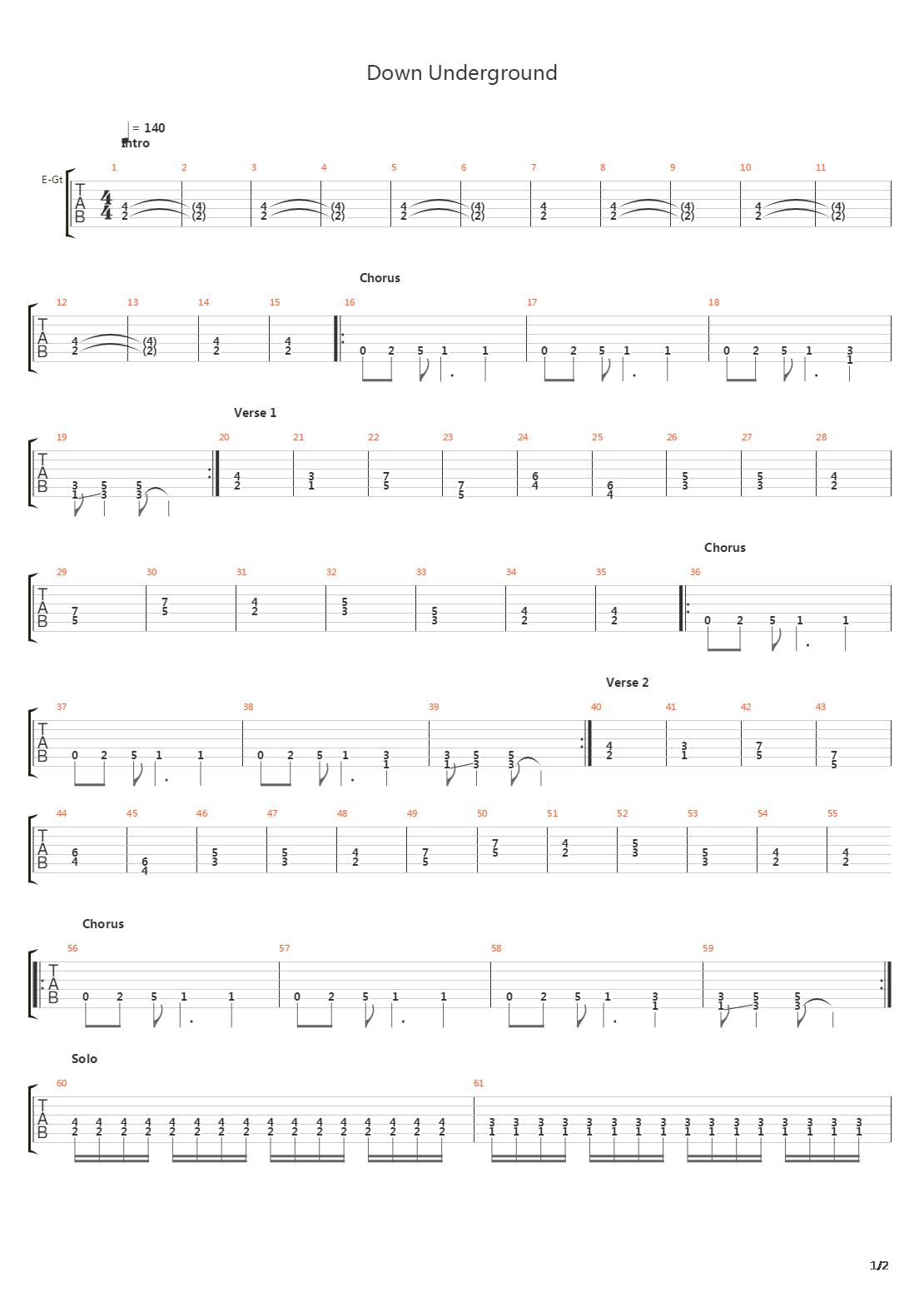 Down Underground吉他谱