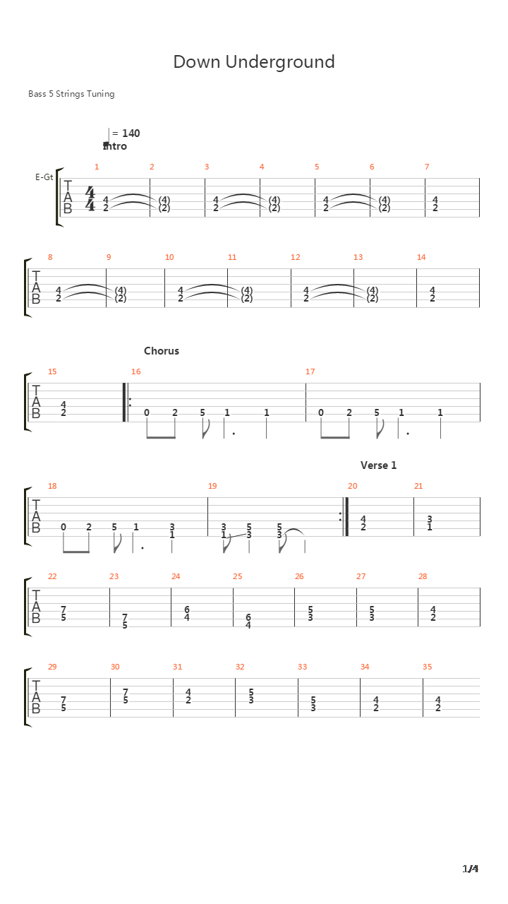 Down Underground吉他谱
