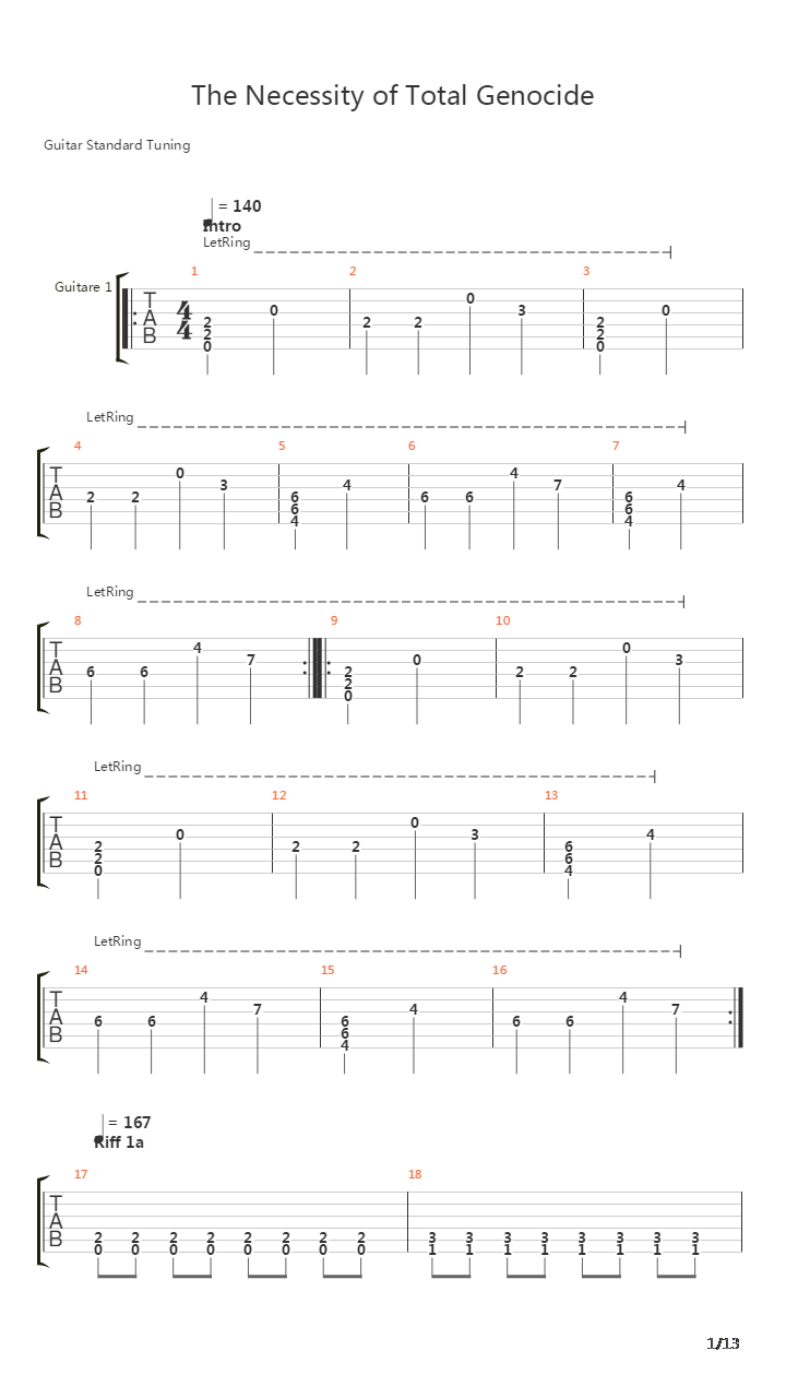 The Necessity Of Total Genocide吉他谱
