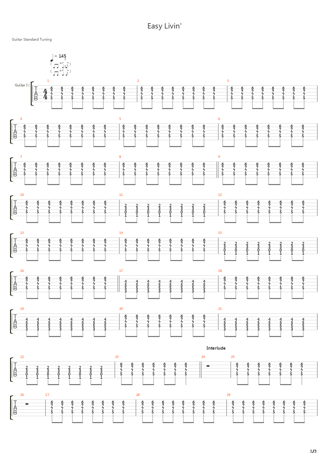 Easy Livin吉他谱