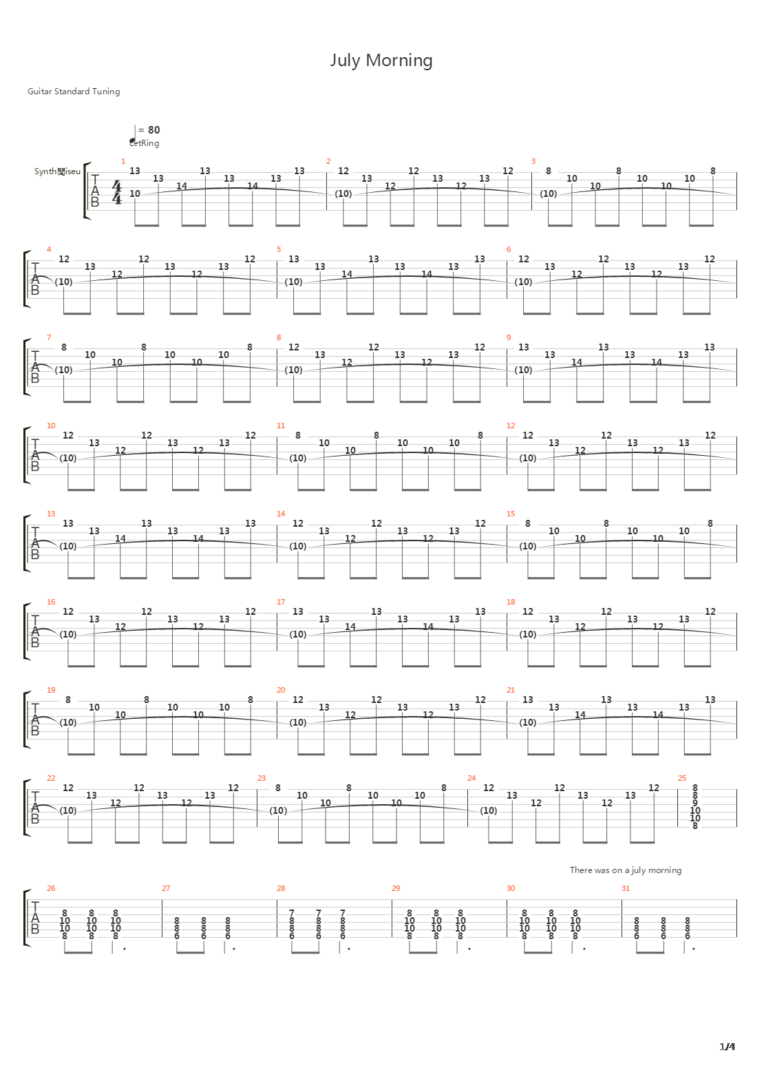 July Morning吉他谱