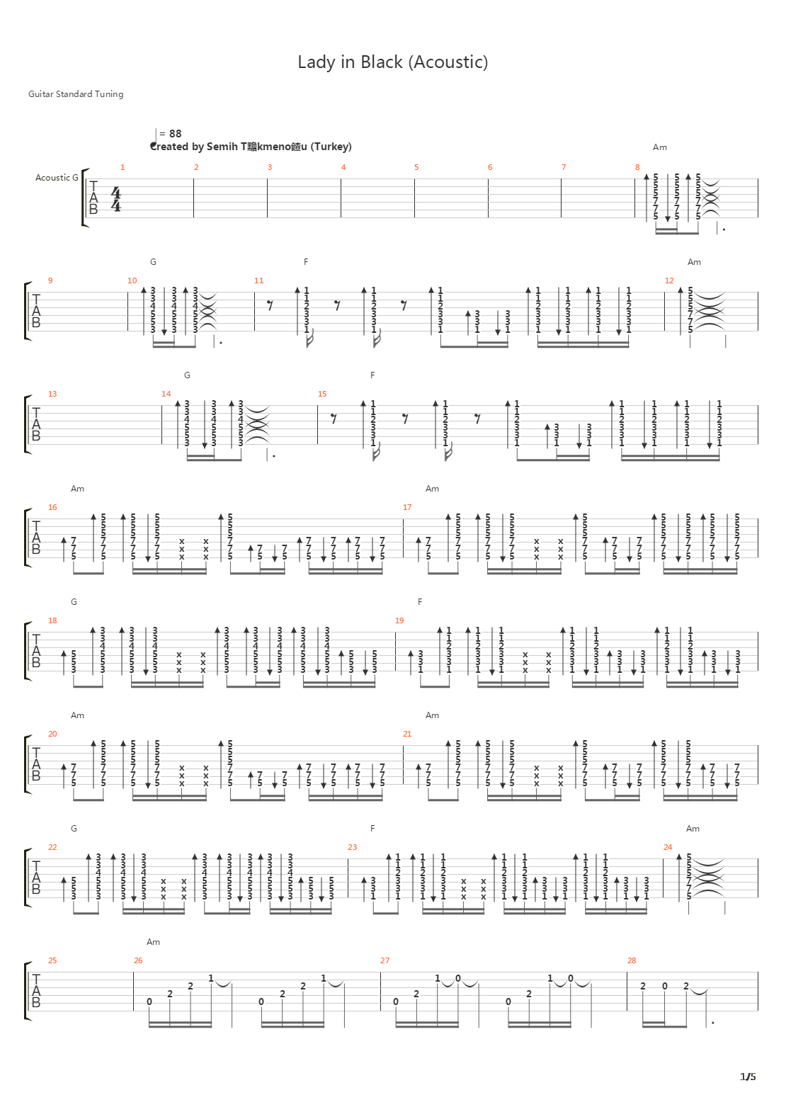 Lady In Black Acoustic吉他谱