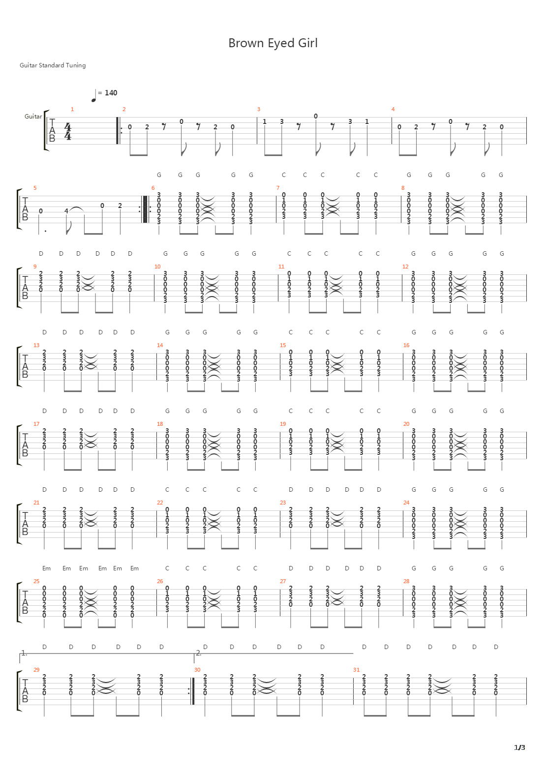 Brown Eyed Girl吉他谱