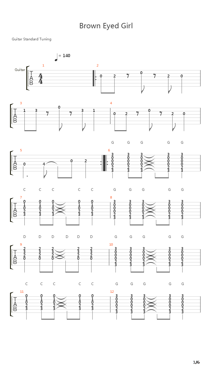 Brown Eyed Girl吉他谱