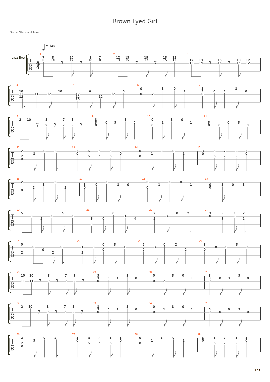 Brown Eyed Girl吉他谱