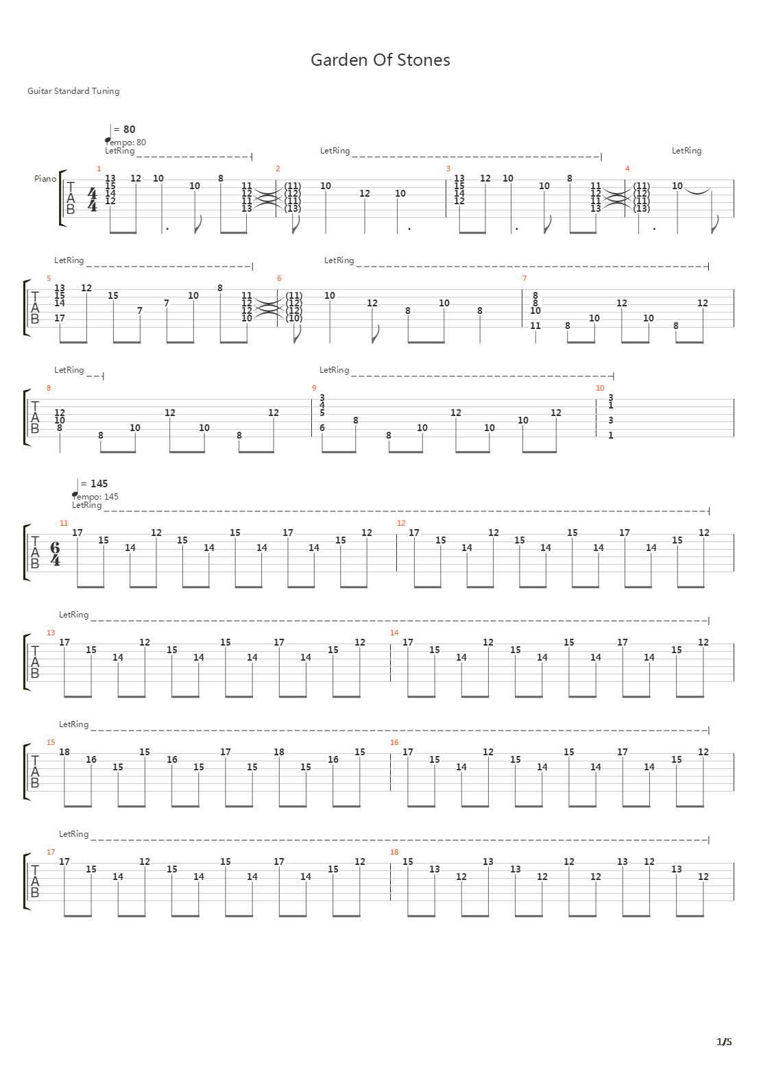 Garden Of Stones吉他谱