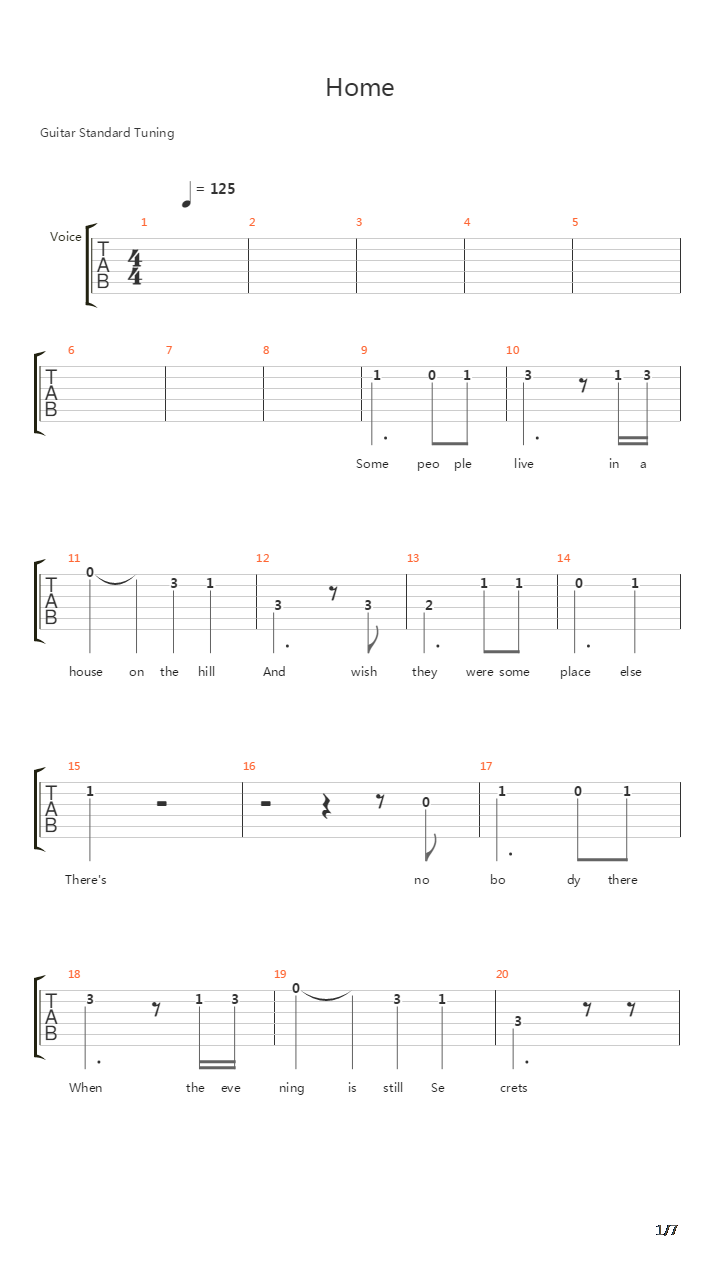 Home吉他谱
