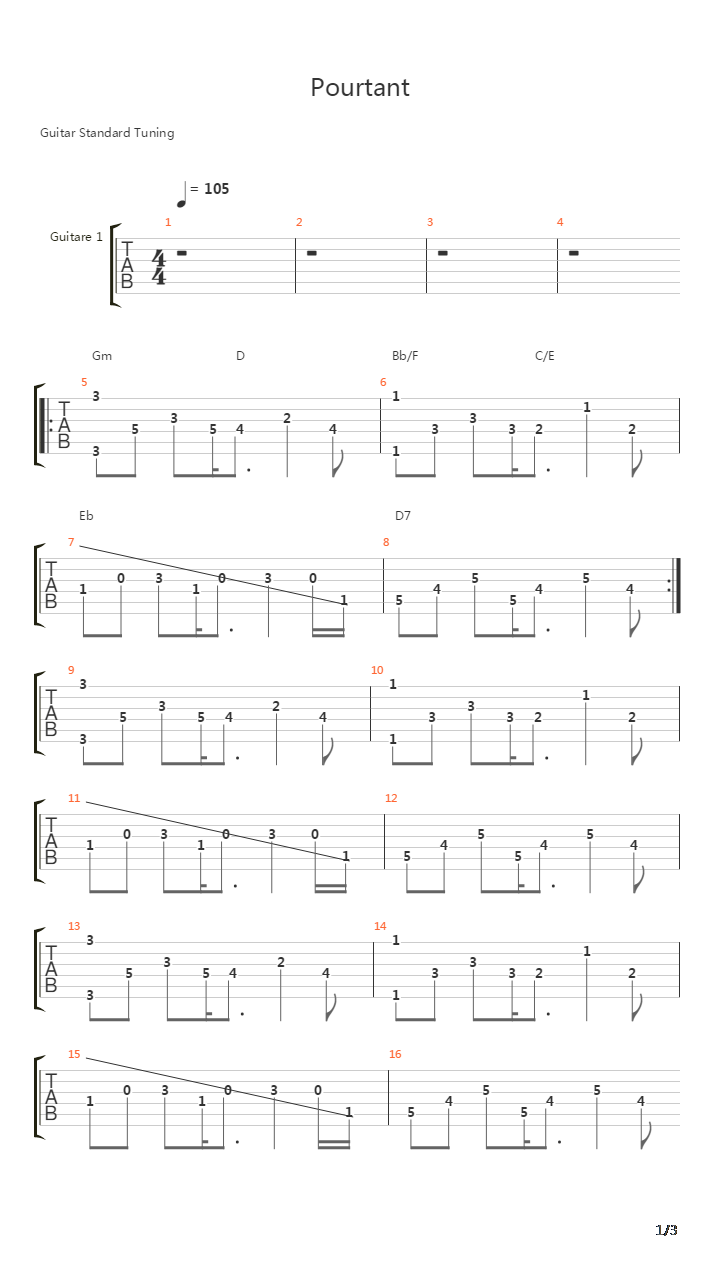 Pourtant吉他谱