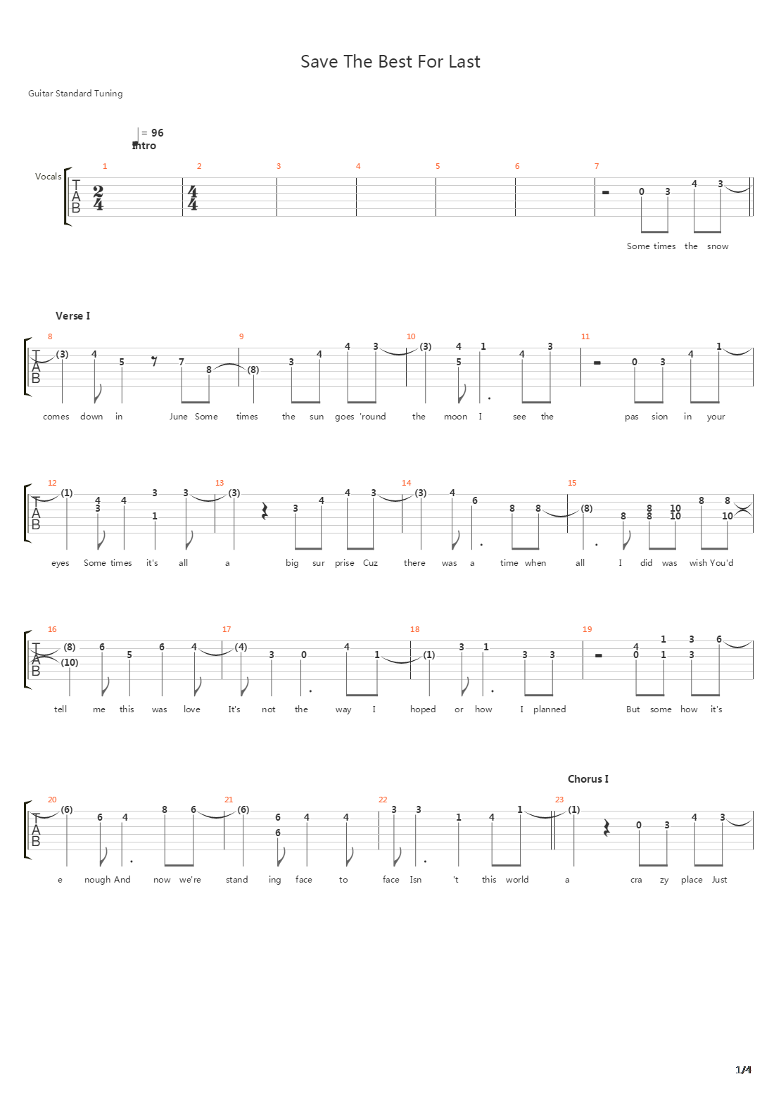 Save The Best For Last吉他谱