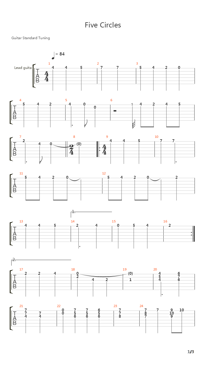 Five Circles吉他谱
