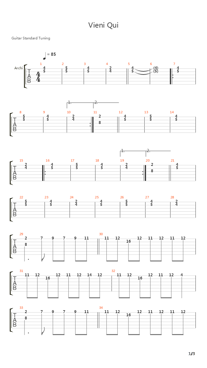 Vieni Qui吉他谱