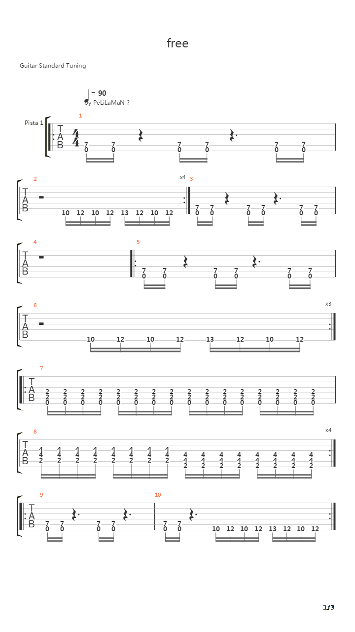 Free吉他谱