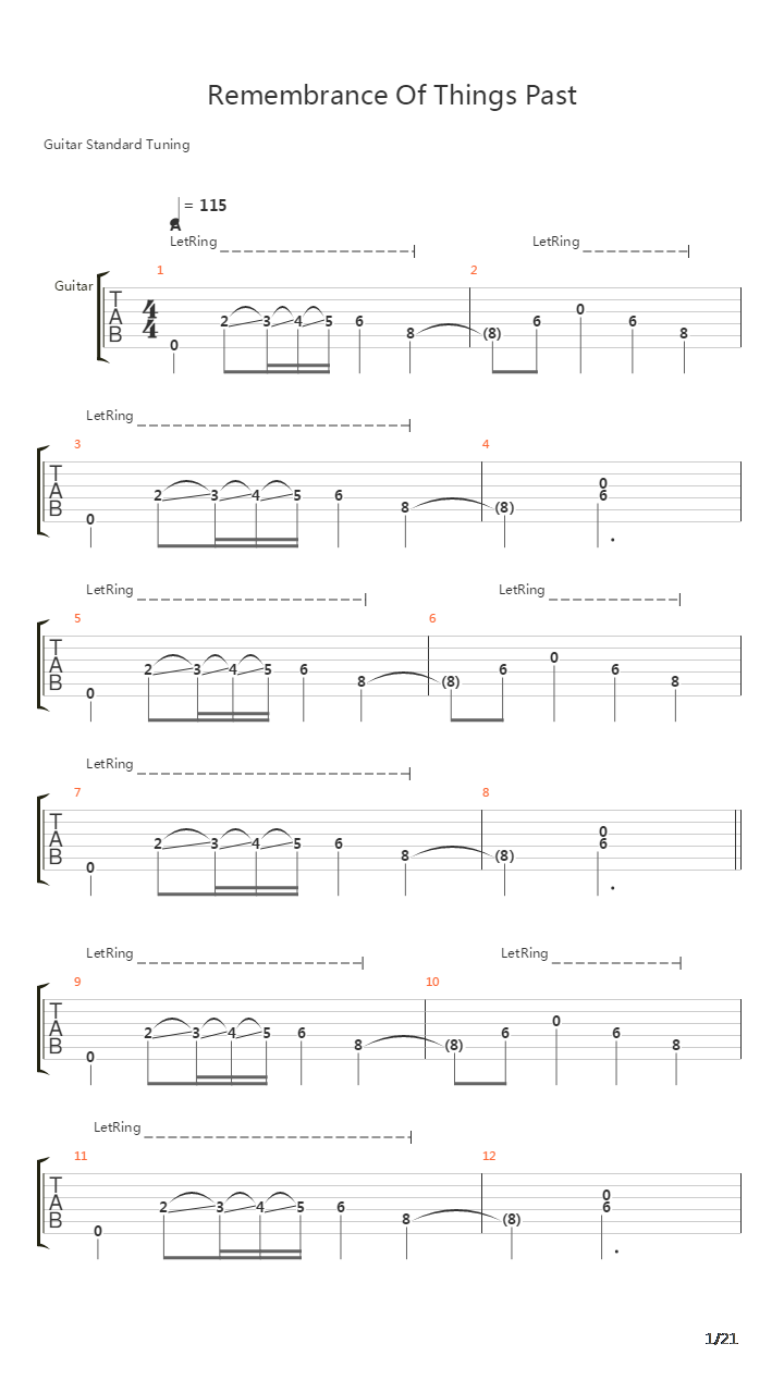 Remembrance Of Things Past吉他谱