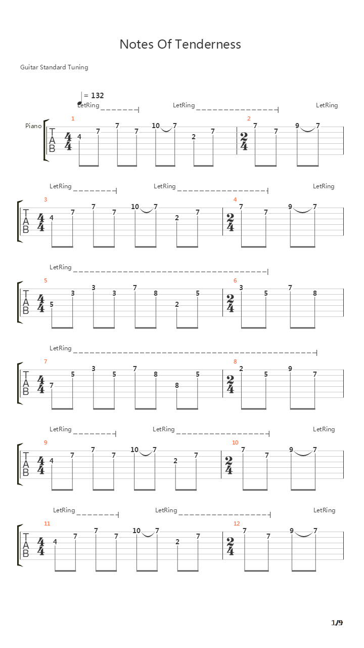 Notes Of Tenderness吉他谱