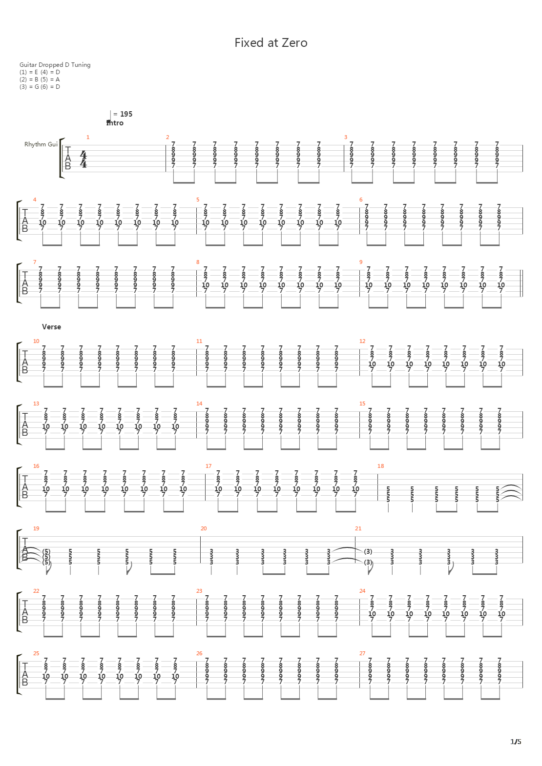 Fixed At Zero吉他谱
