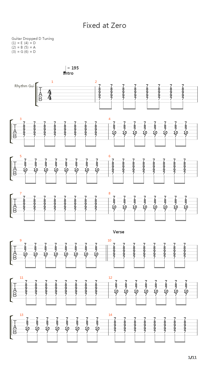 Fixed At Zero吉他谱