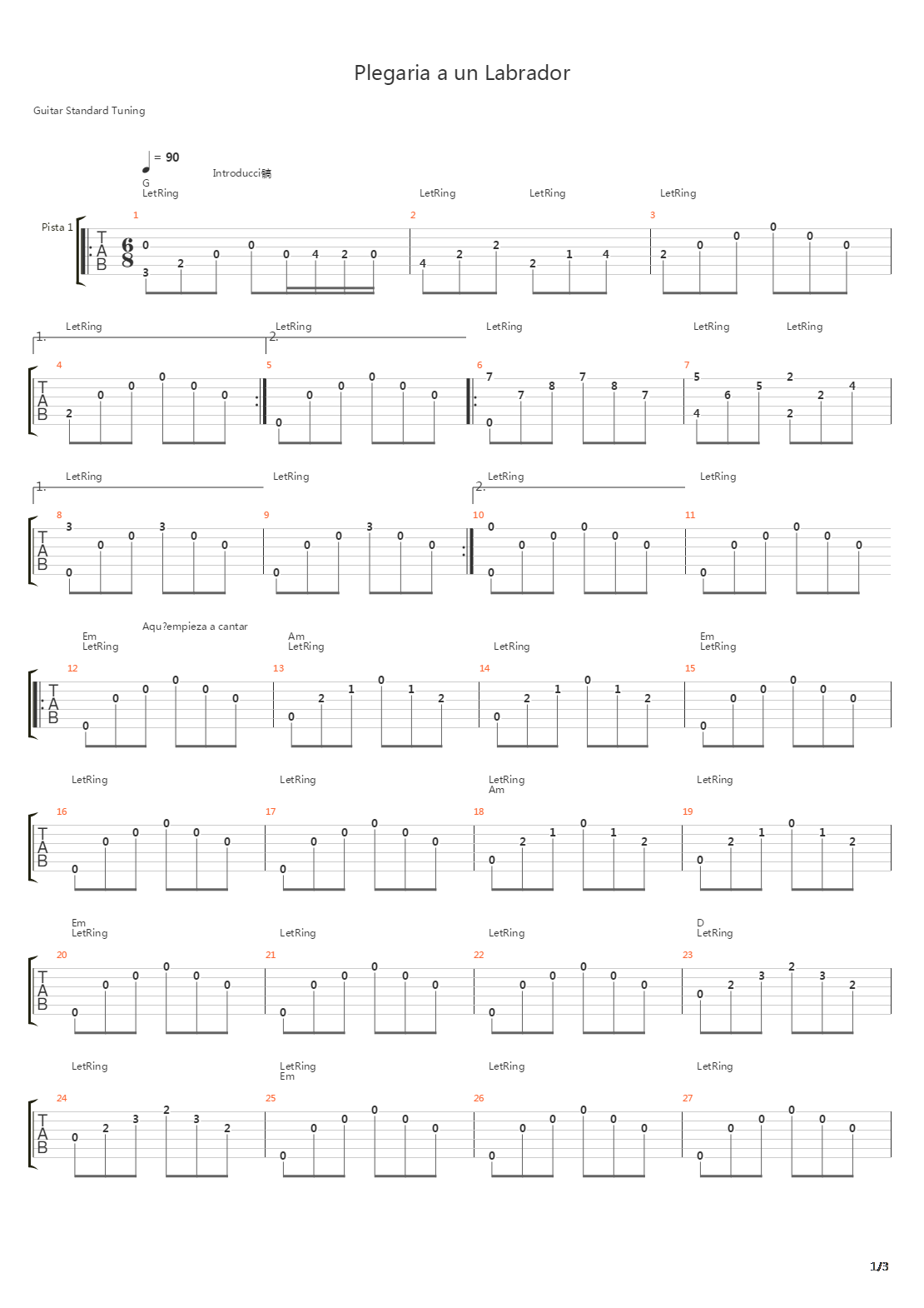 Plegaria A Un Labrador吉他谱