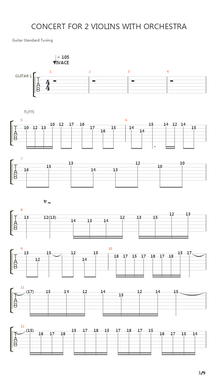 Concert For 2 Violins With Orchestra吉他谱