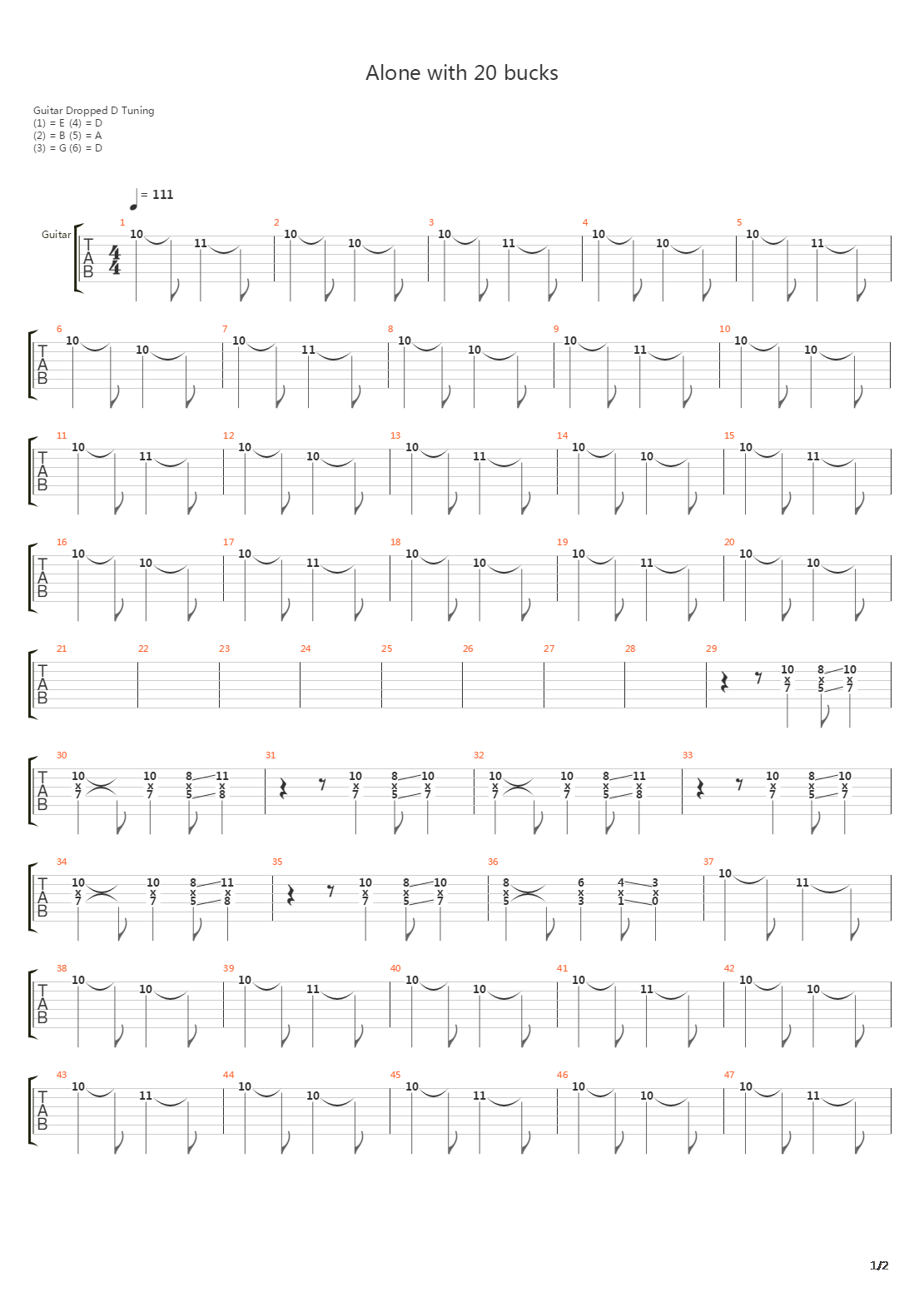 Alone With 20 Bucks吉他谱
