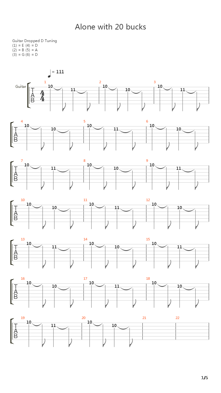Alone With 20 Bucks吉他谱