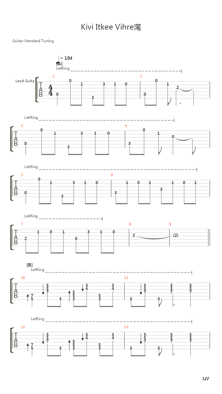 Kivi Itkee Vihre吉他谱