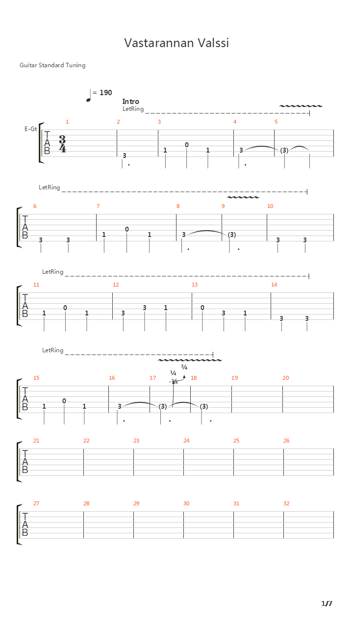 Vastarannan Valssi吉他谱