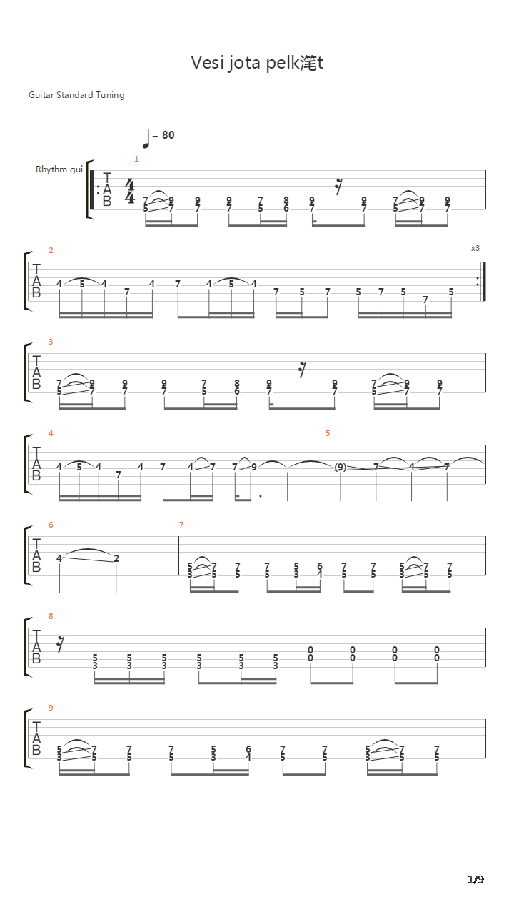 Vesi Jota Pelkt吉他谱