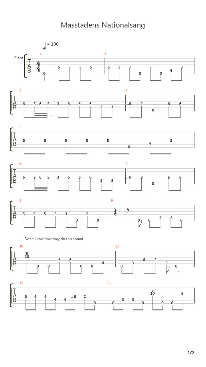 Masstadens Nationalsang吉他谱