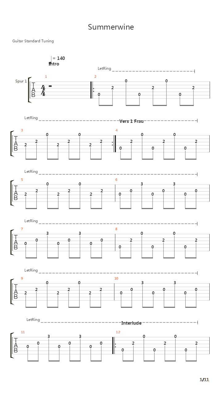 Summer Wine吉他谱
