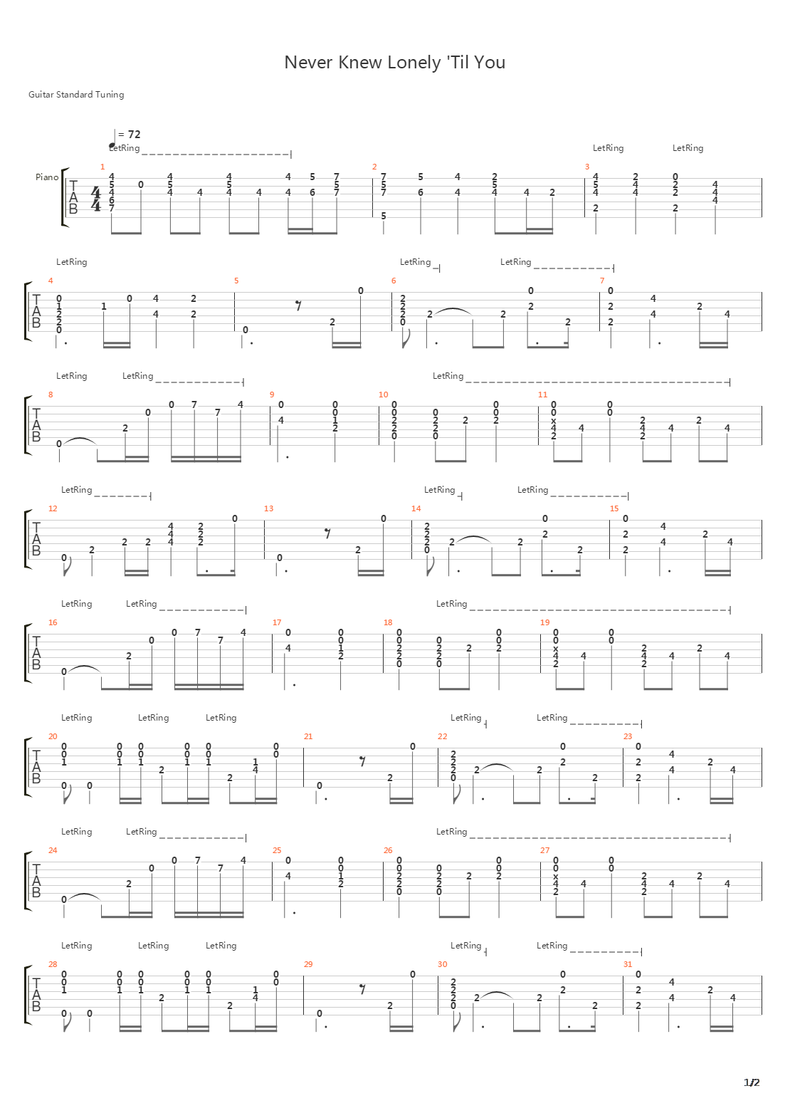 Never Knew Lonely Til You吉他谱