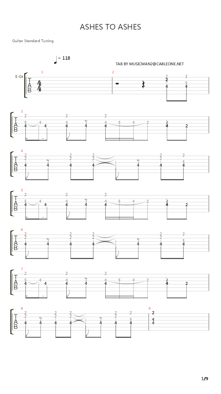 Ashes To Ashes吉他谱