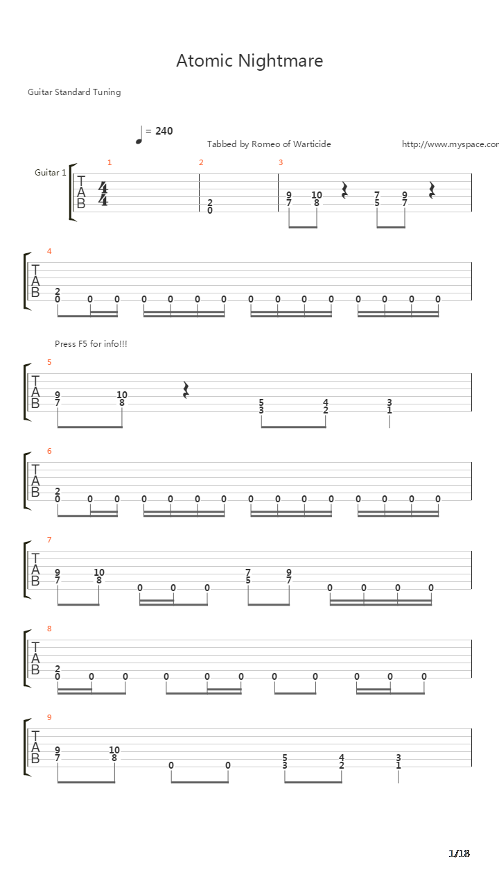 Atomic Nightmate吉他谱