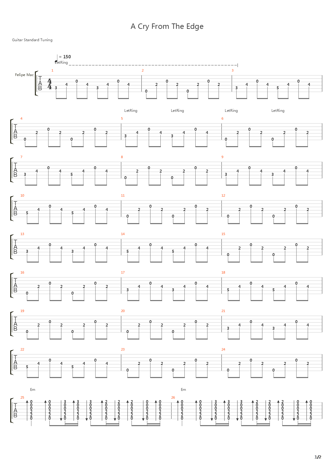 A Cry From The Edge吉他谱