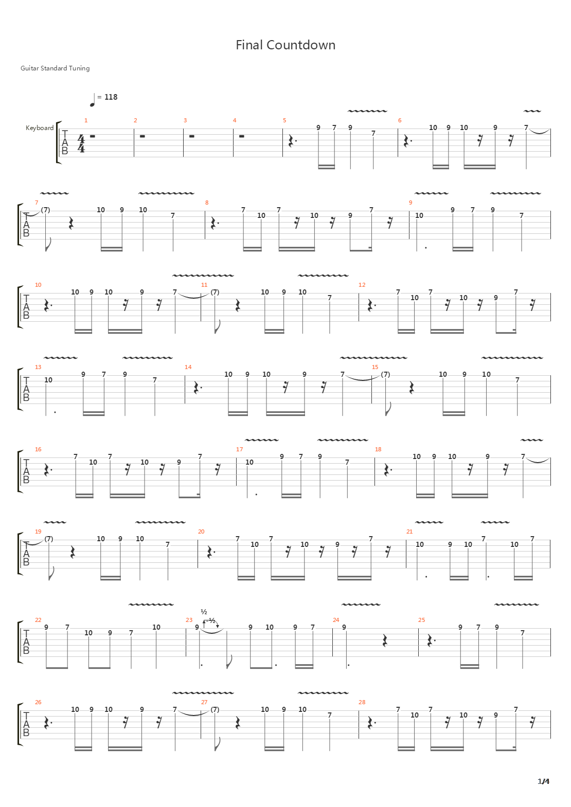 The Final Countdown吉他谱