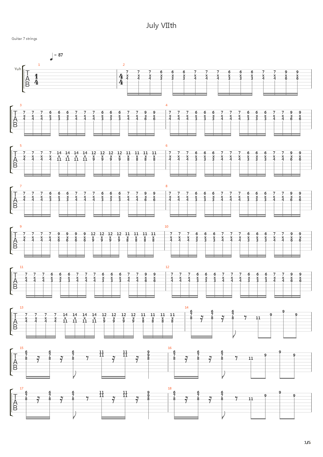 July Viith吉他谱