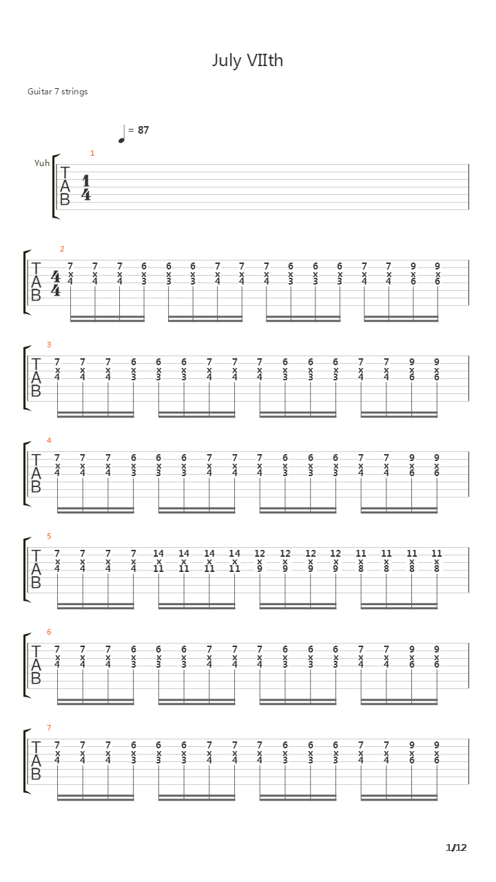 July Viith吉他谱