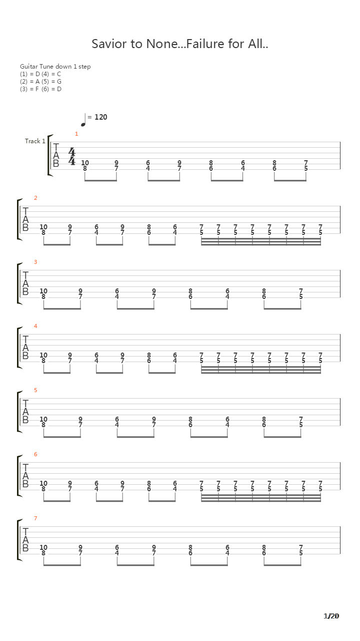 Savior To None Failure For All吉他谱