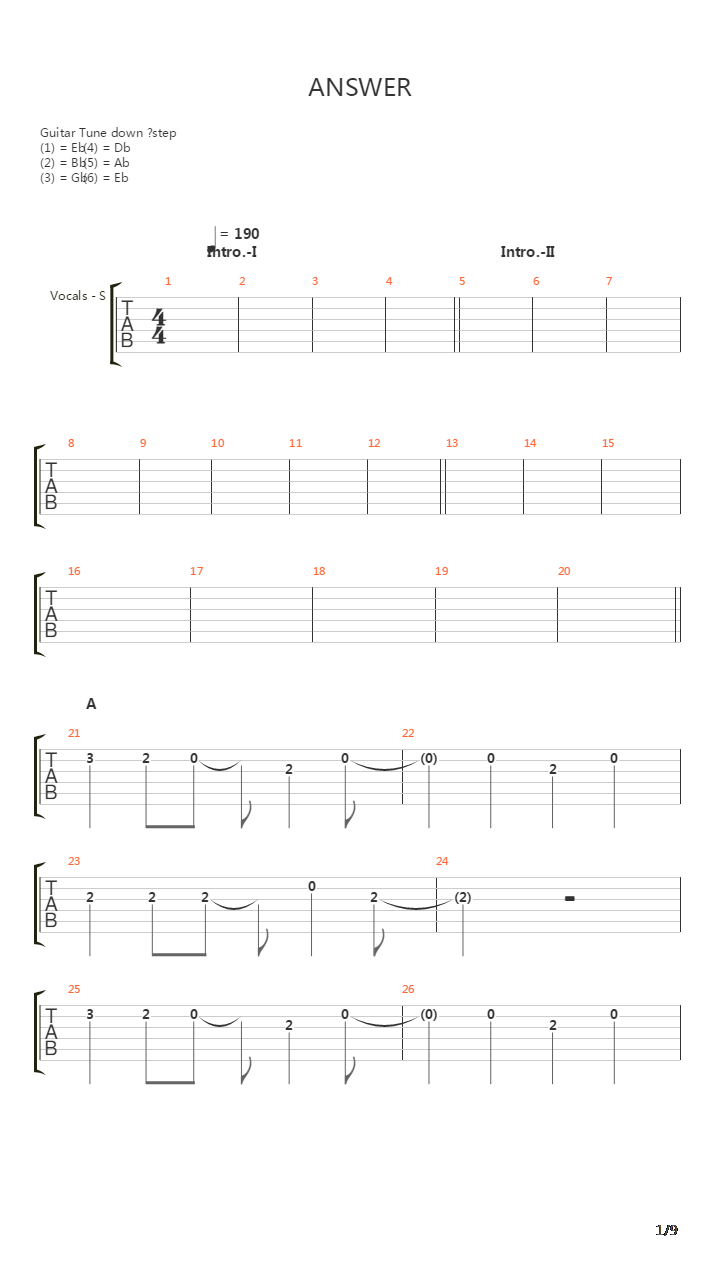 Answer吉他谱
