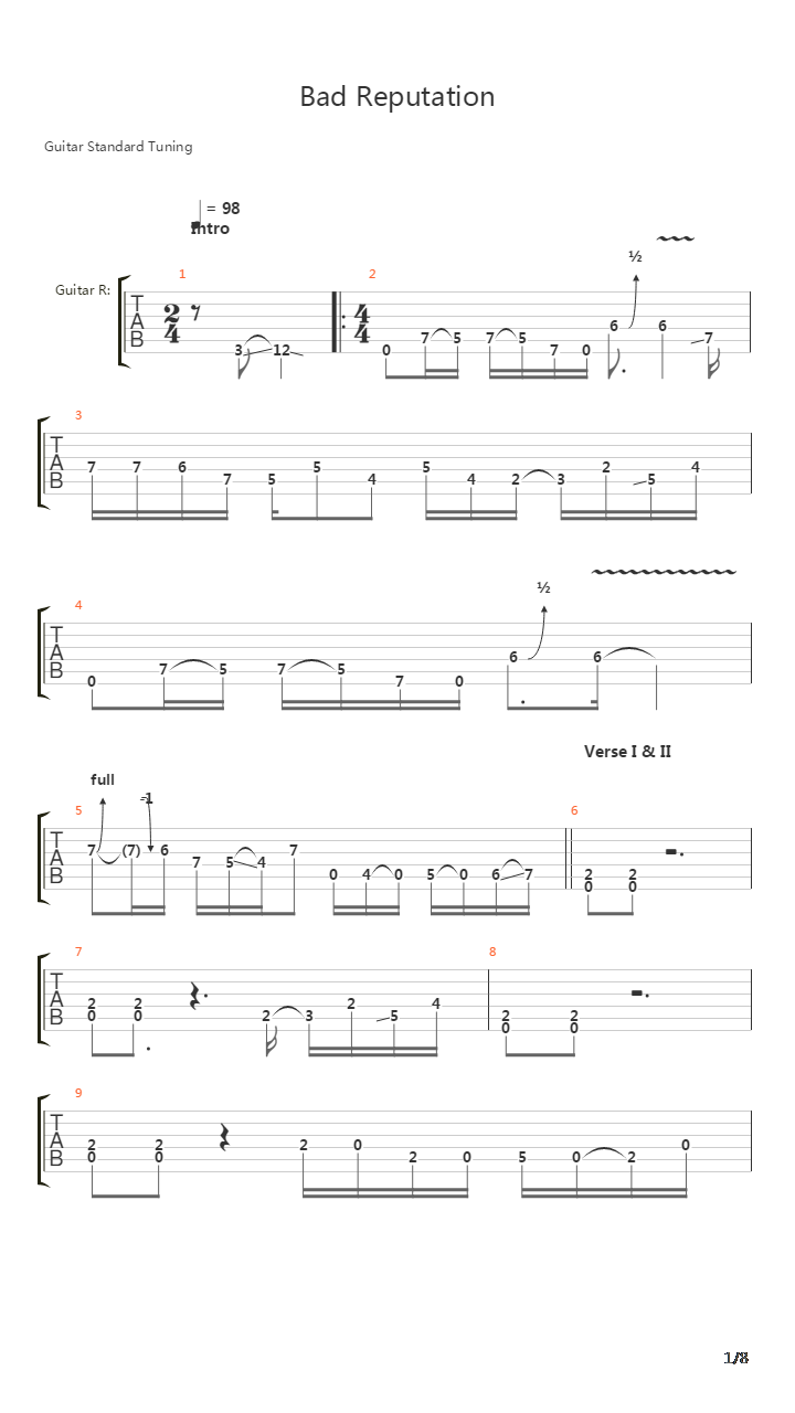 Bad Reputation吉他谱