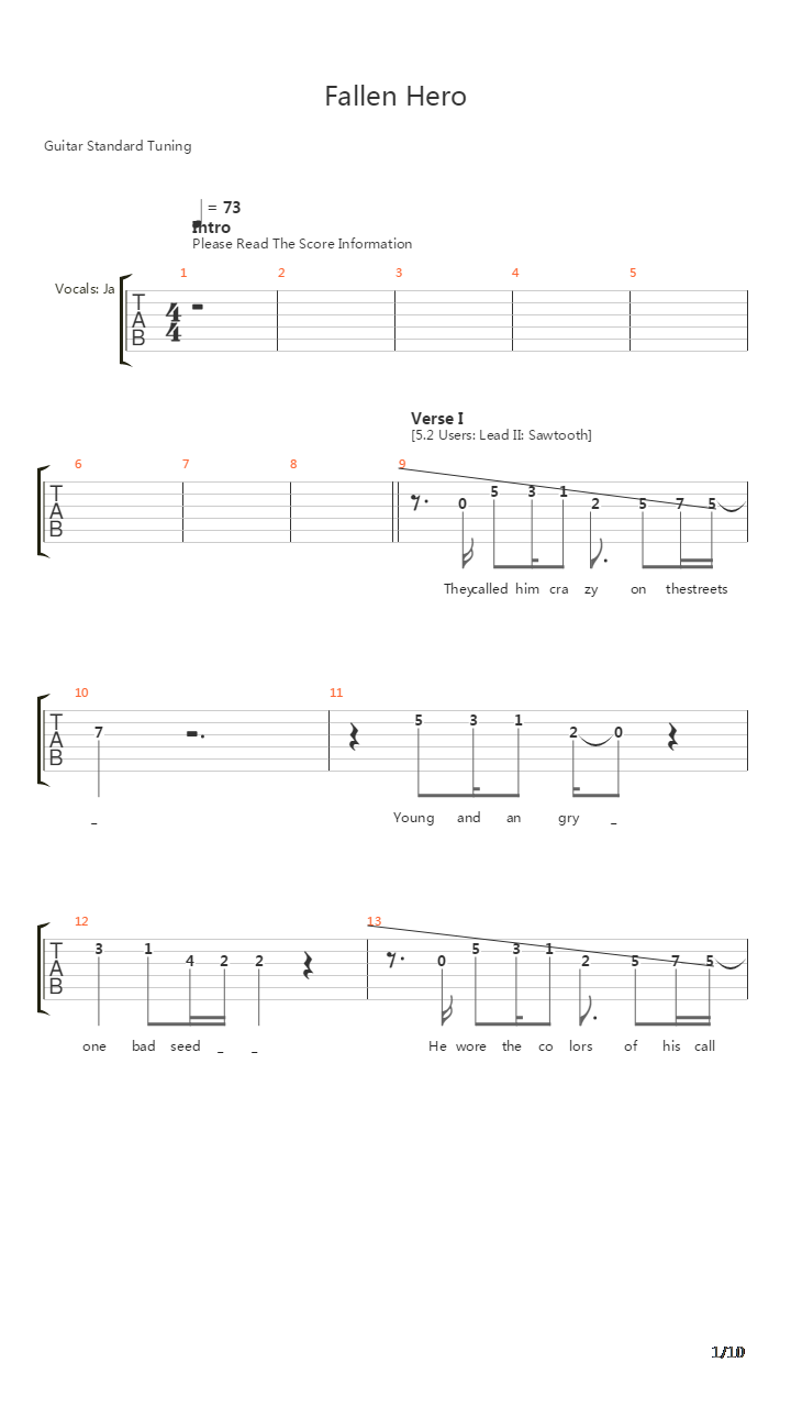 Fallen Hero吉他谱