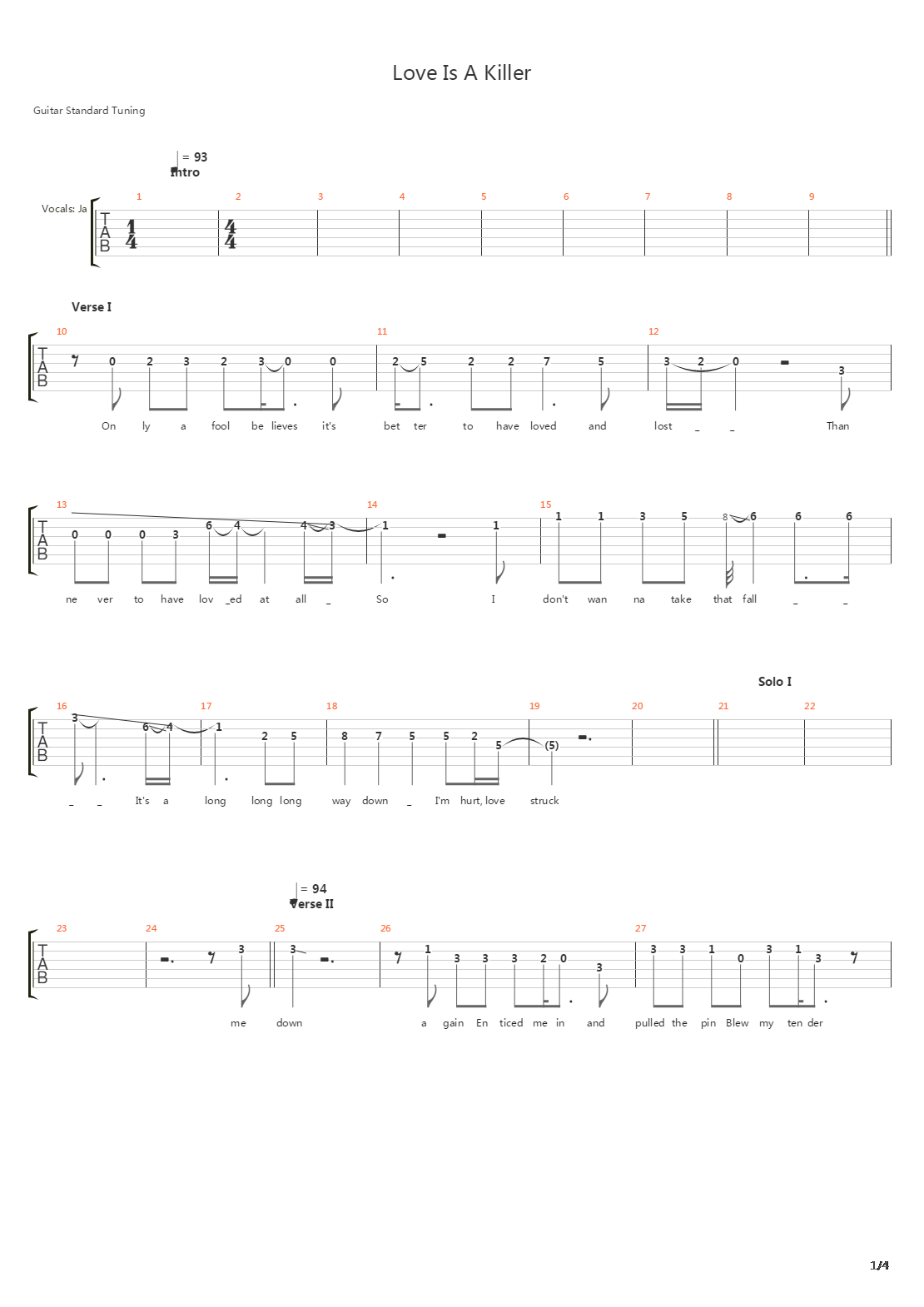 Love Is A Killer吉他谱