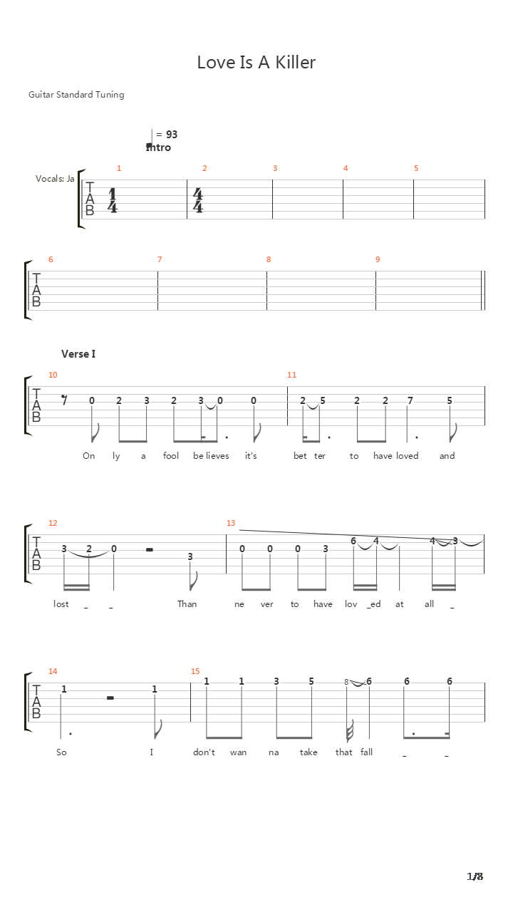 Love Is A Killer吉他谱