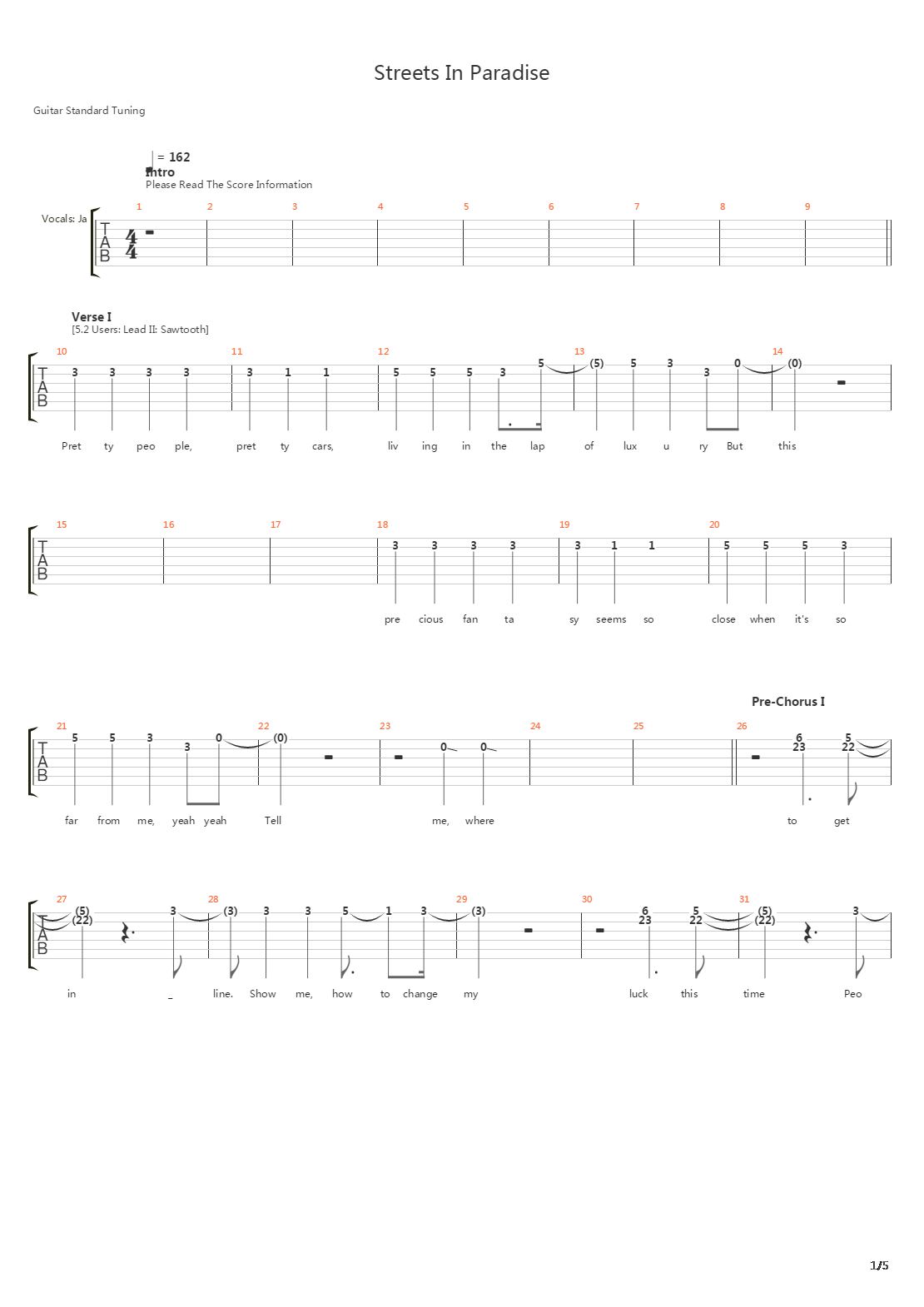 Streets In Paradise吉他谱