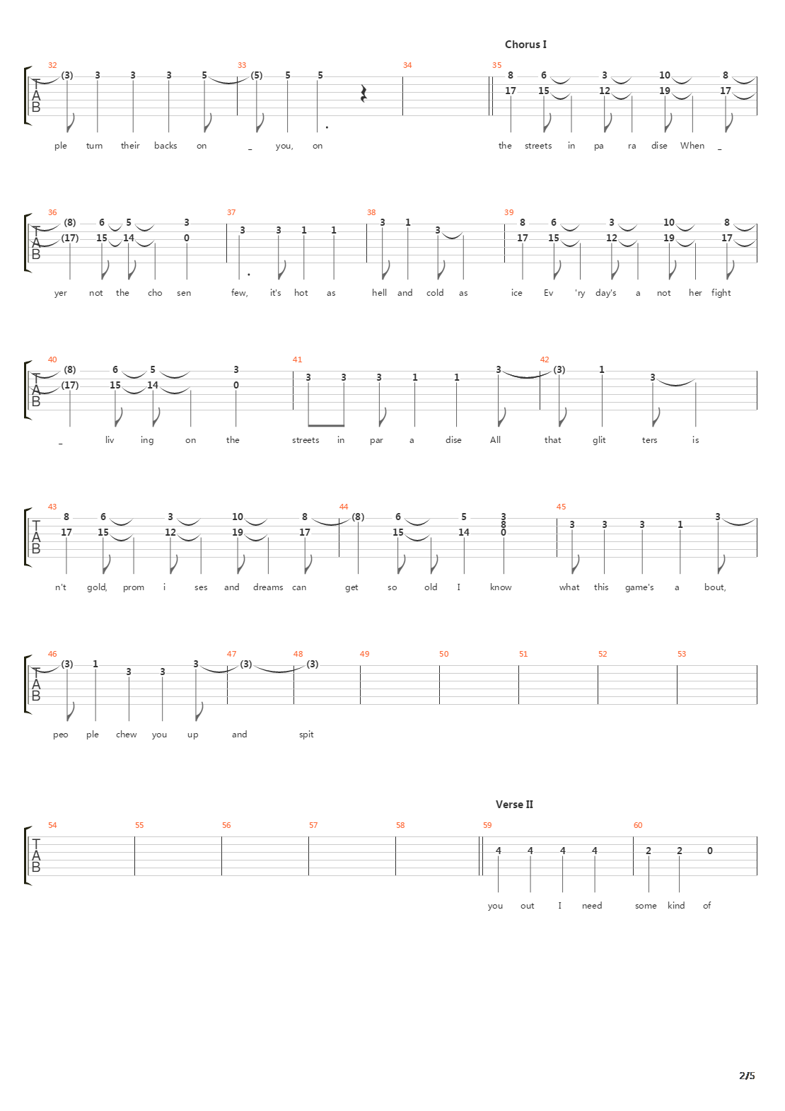 Streets In Paradise吉他谱