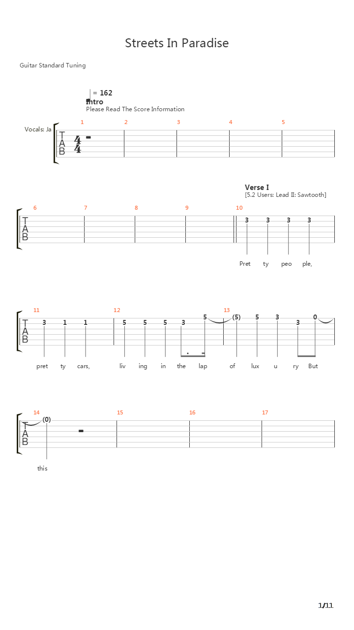 Streets In Paradise吉他谱